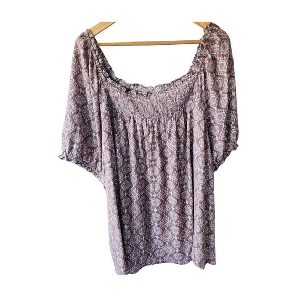 Torrid Plus-Size Purple & White Pattern Blouse Square Neck Short Sleeves Size 4X - Picture 1 of 15
